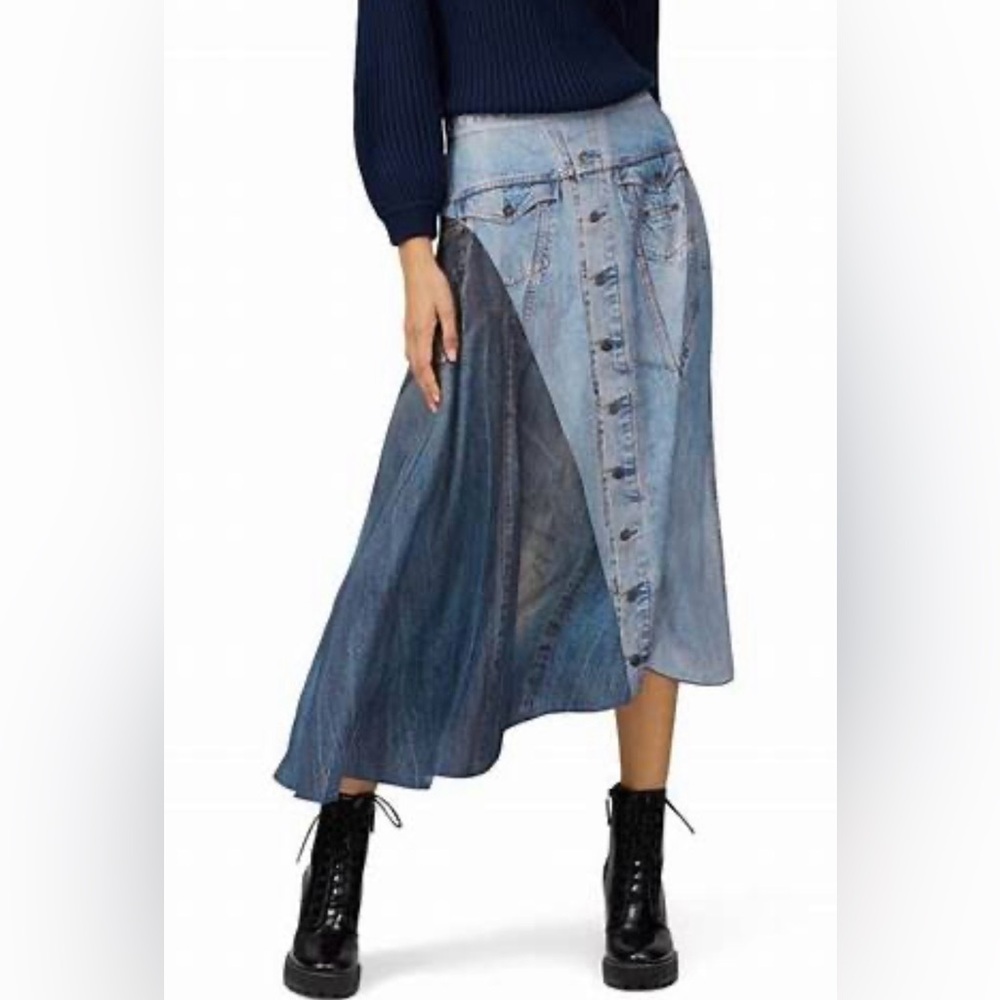 COLOVOS Blue Silk Printed Skirt